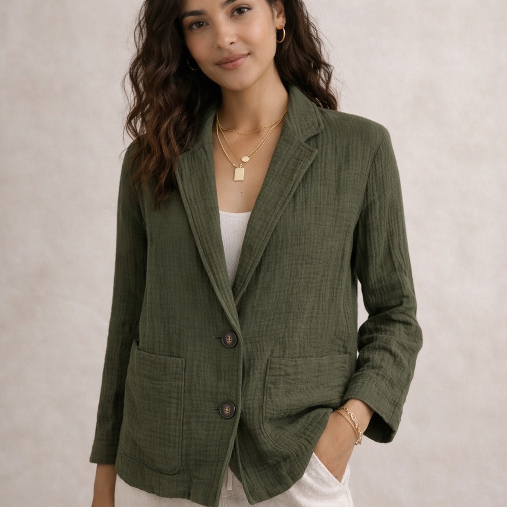 Madewell Olive Green Lightspun Dorset Cotton Blazer Jacket Size XS